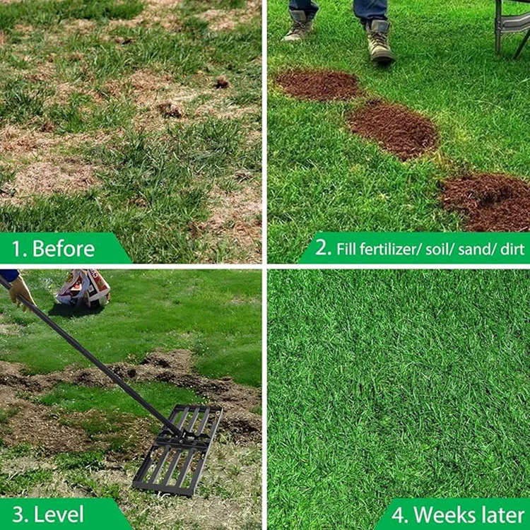 JH-Mech Professional Rustproof Ensure smoother Lawn Care Process Powder Coated Steel Adjustable Leveling Rake Soil