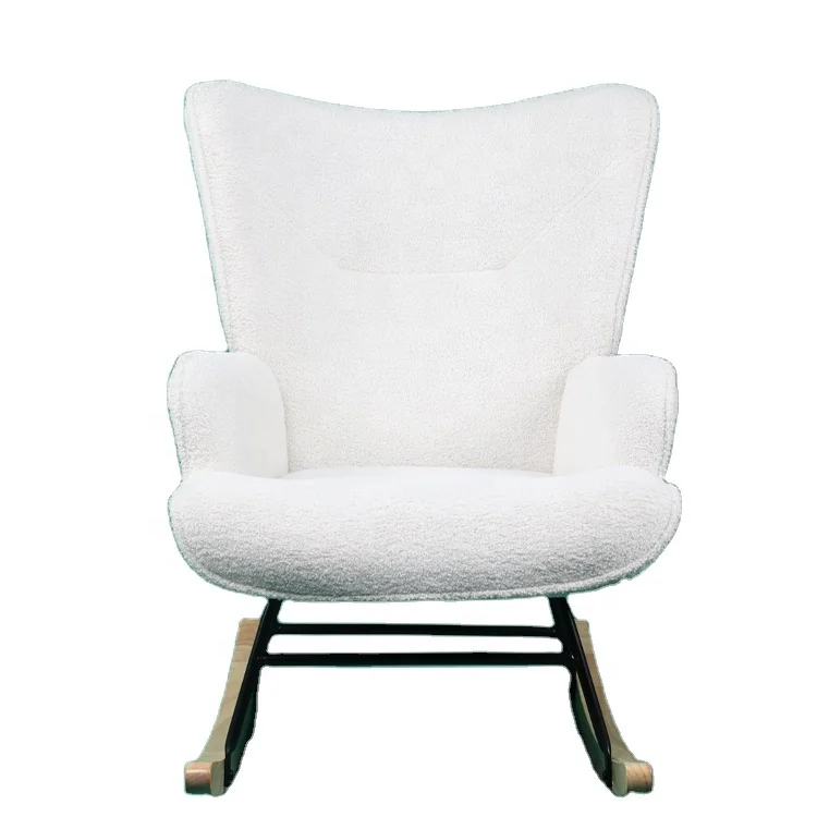 Hot Selling Lamb Wool With Steel Frame Wooden Legs Bedroom Accent Chair Rocking Chair