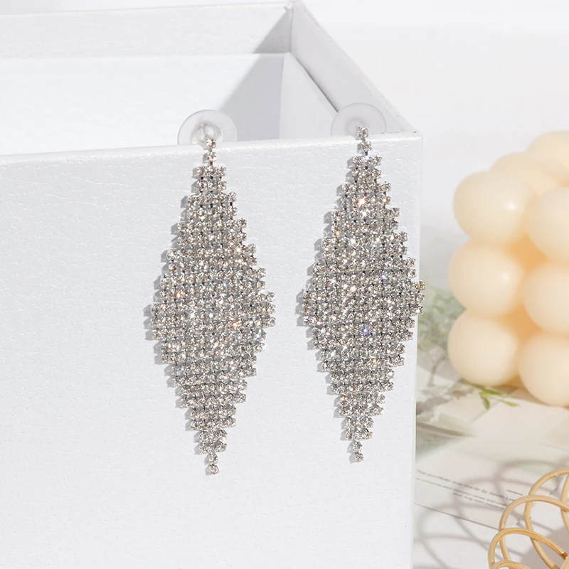 Luxury gold multi-layered rhinestone tassel earrings long crystal rhinestone chain tassel pendant earrings girl