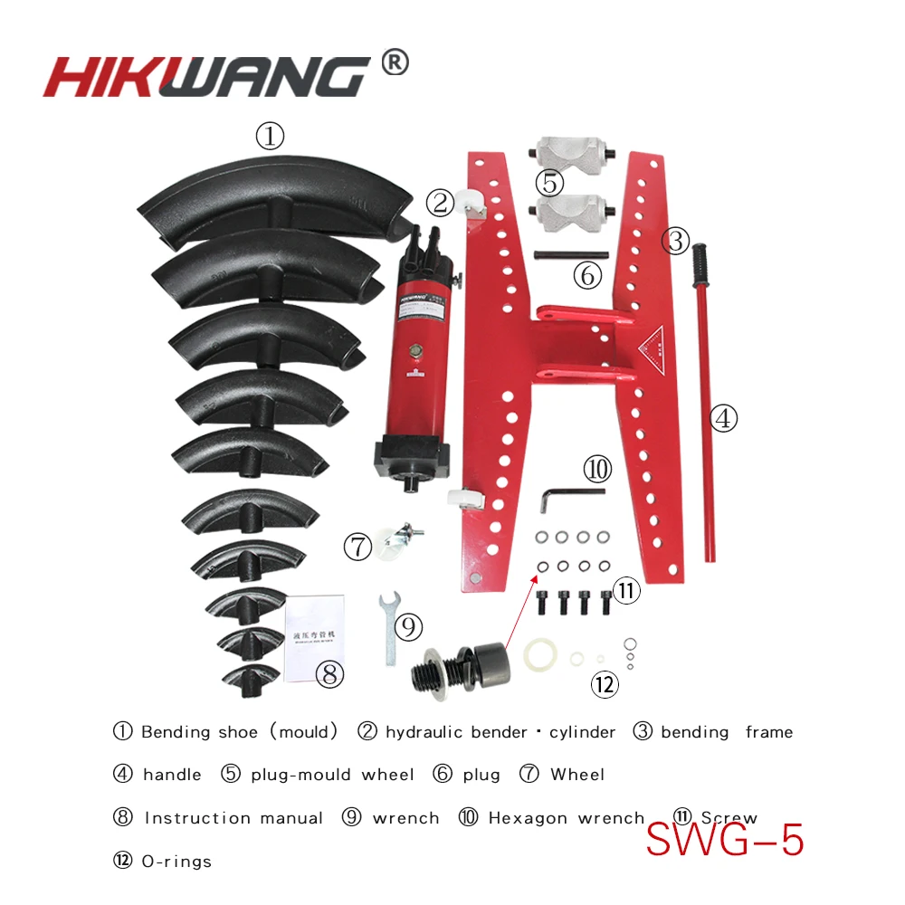 SWG-5 1/2-5 inch manual hydraulic pipe bending tool set round pipe bender hydraulic with 10 bending shoes
