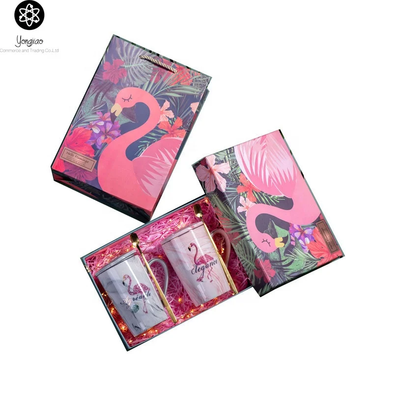 Lovely Cute 3D Flamingo Ceramic Coffee Mug Milk Tea Cup with Funny Lid and Stainless Steel Spoon Novelty Gift