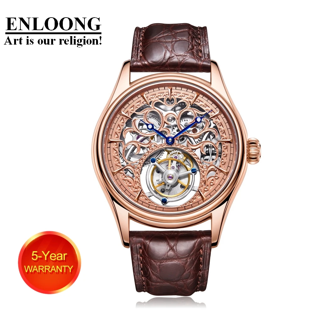 2021 ENLOONG Real Luxury Tourbillon Watches Men Skeleton Rose Gold Sapphire Stainless Steel OEM Wrist Man Watch Luxury