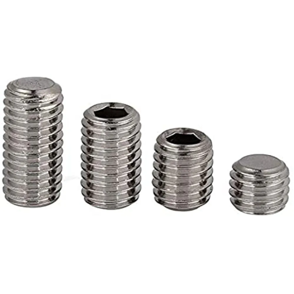 M3-M10 201 Stainless Steel Metric Thread Grub Bolt Screw Flat Point Hexagon Socket Set Screws Headless