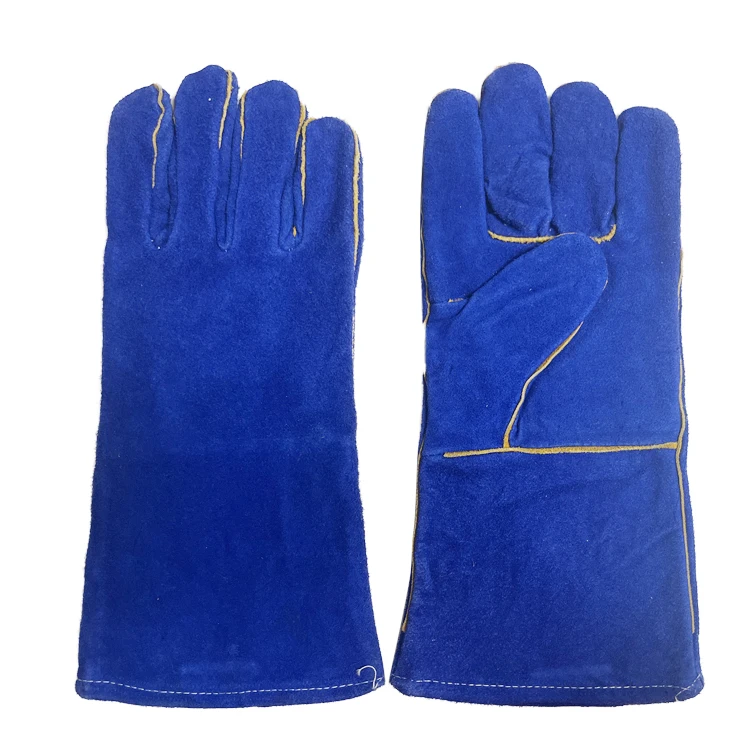 Hot new factory made cow split welding red leather gloves men work industrial long safety leather working gloves