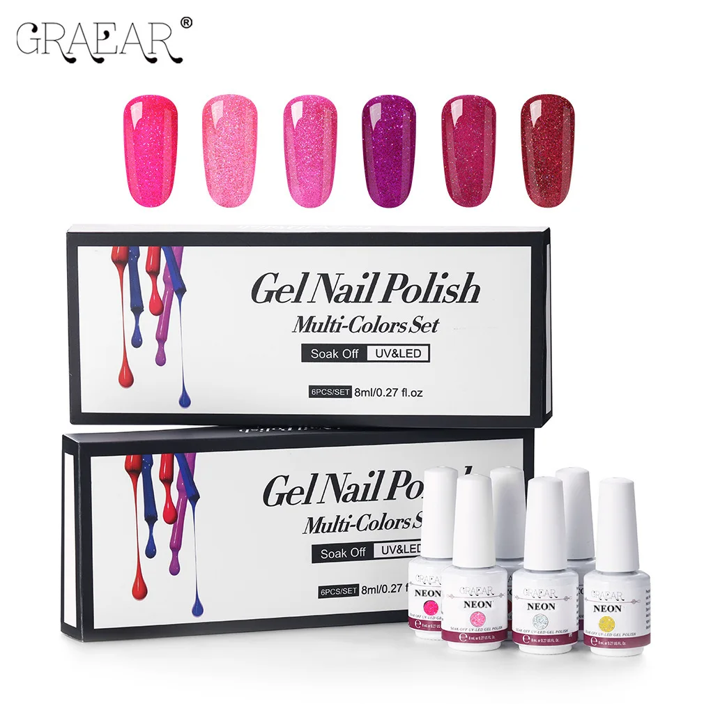 2022 Hot Sale Colorful Nail Polish Set 6 Colors Per Set Uv Gel Nail Polish