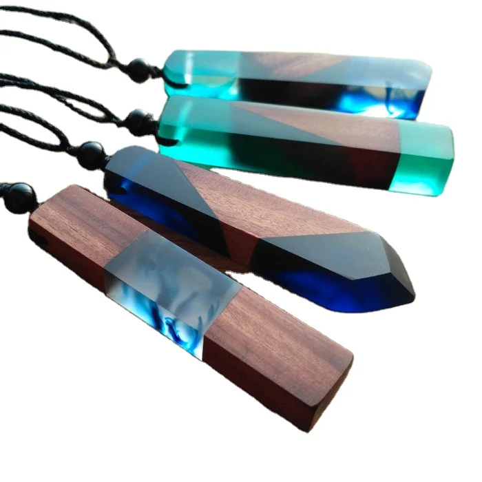 Vintage men woman fashionable wood resin necklace pendant woven rope chain jewelry