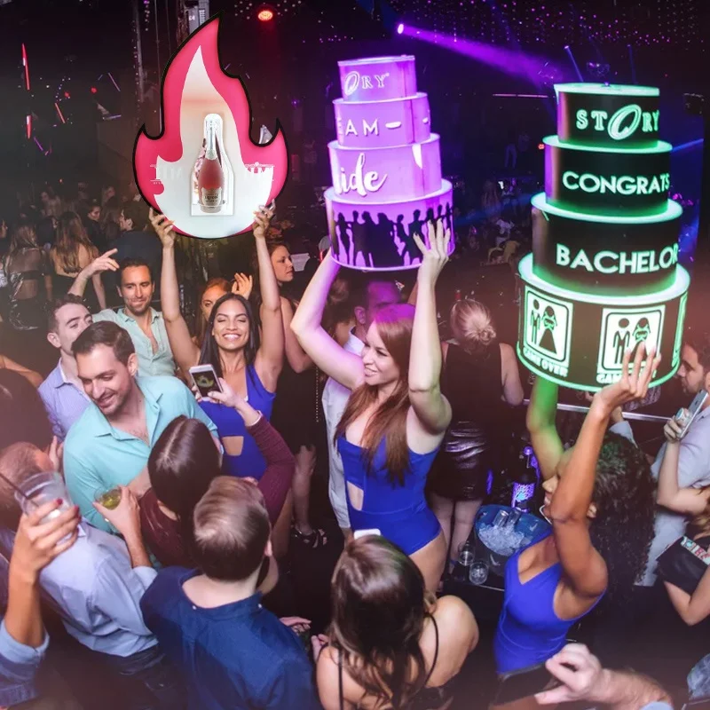 Nightclub Happy Birthday Cake stand with Shot Cup Tray VIP Led Birthday Cake Bottle Service Presenter