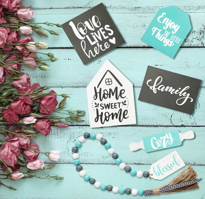 6pcs Bundle Home Items Signs Set Rustic Farmhouse Mini Rolling Pins Farmhouse and Beaded Garland Wood Tiered tray Decor