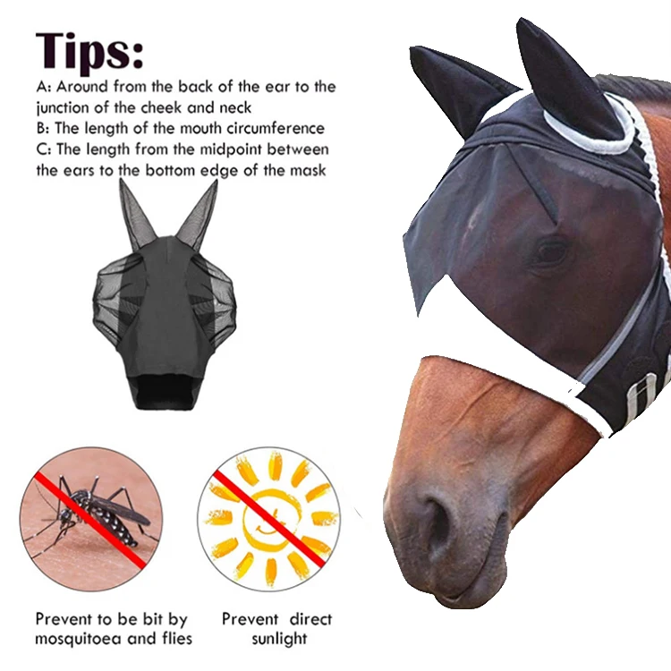 White Horse Fly Control Masks With Long Nose and Ears Horse Fly Mask UV