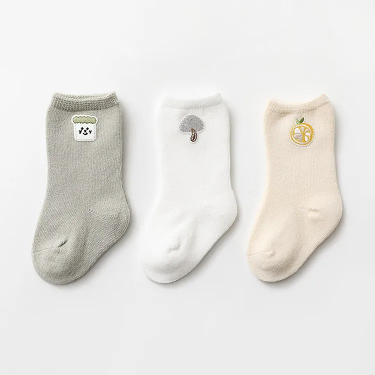 Spring Combed Cotton Hand Linking Cute Cartoon Double Knitted Non Slip Baby Socks, Lot of socks for baby