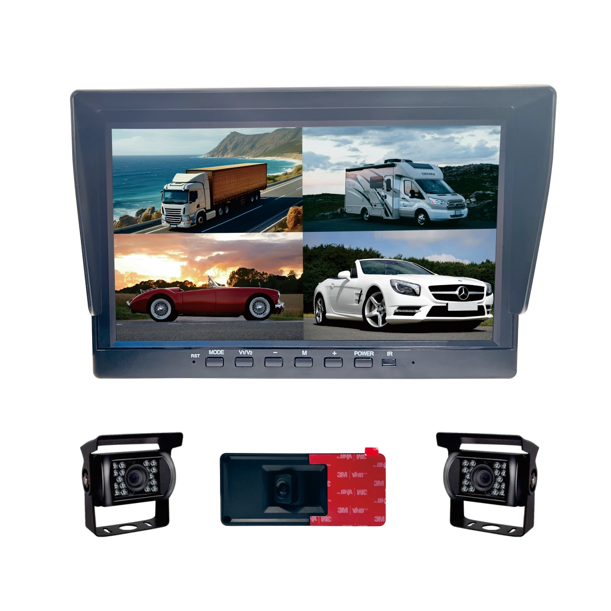 10 inch HD quad screen with 1080P or 720P night vision waterproof side dash camera system for bus travel and school buses