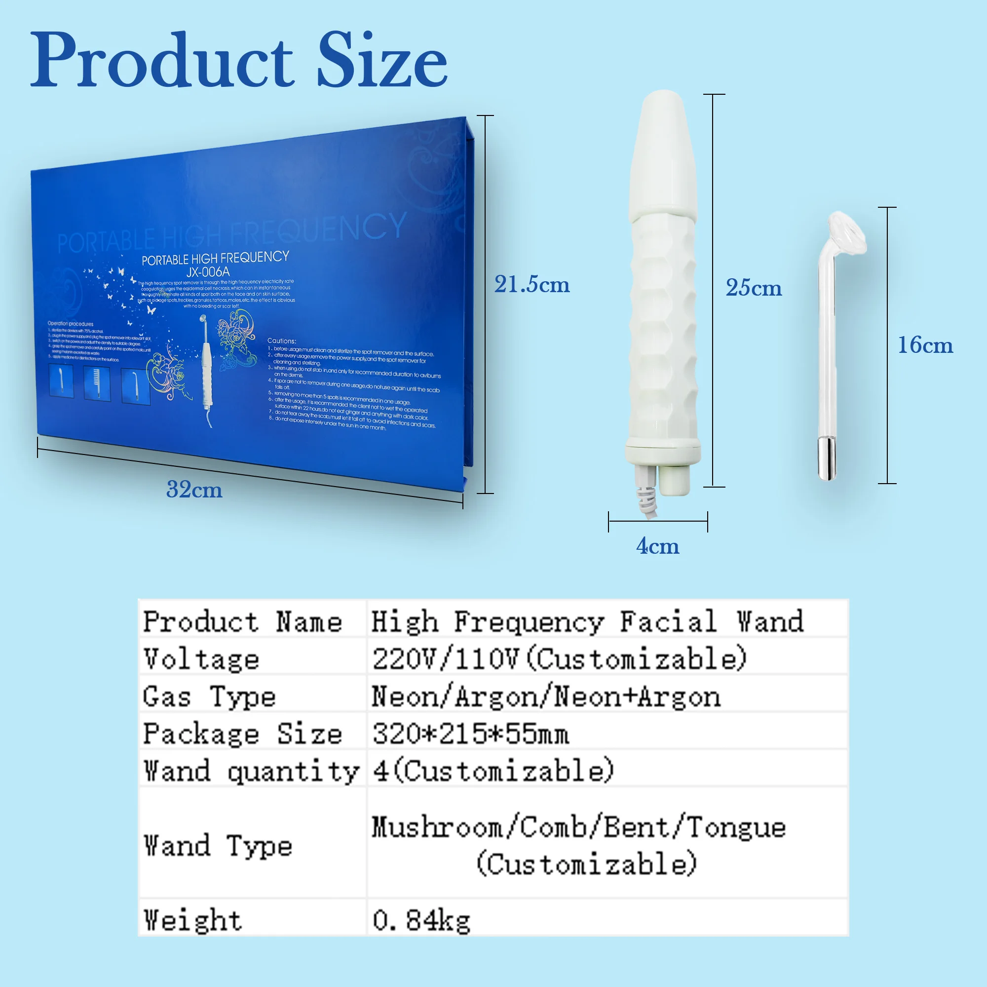 Portable High Frequency Customize Facial Machine Skin Care for Acne Treatment High Frequency Device