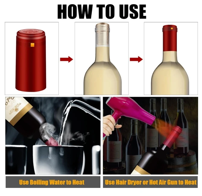 Black Red Gold PVC heat shrink capsules 120 count 3 colors wine shrink wrap wine bottle corks capsules for professional