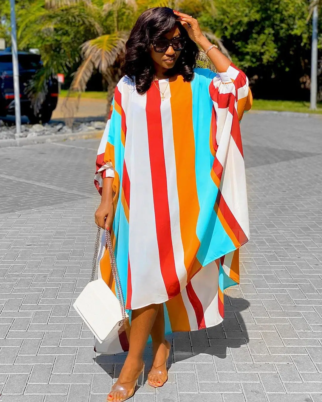Повседневное Полосатое Свободное длинное платье для женщин 2020 летняя одежда Vestidos рвсцветки, элегантное шифоновое платье с длинным рукавом в африканском стиле платья