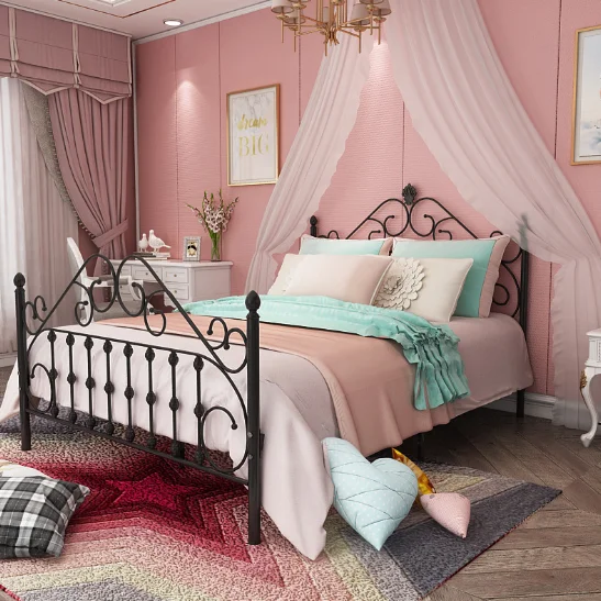 Hot SaleNew Elegant Design Wrought Iron Metal Bed White Color for Bedroom