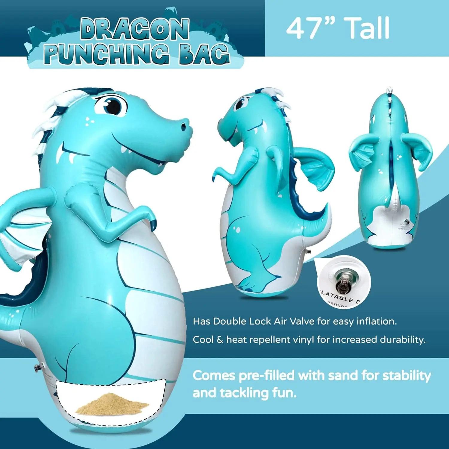 3-d Bop Bags Inflatable Dragon Boxing Bag Cartoon Animal Bop Bag Inflatable Tumbler Toy For Kids