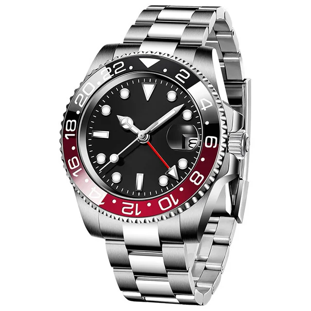 OEM ODM GMT Men Watch Ceramic Sapphire 316 Stainless Steel Case Luminous Hand 40mm Automatic Mechanical Watch