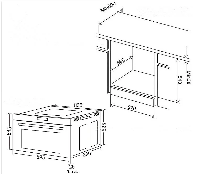Kitchen appliances 3400W 90L Capacity digital display built-in electric oven