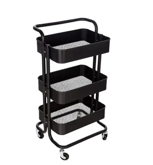 Metal mesh Utility cart Mobile Storage cart Kitchen Bathroom cart with Handle
