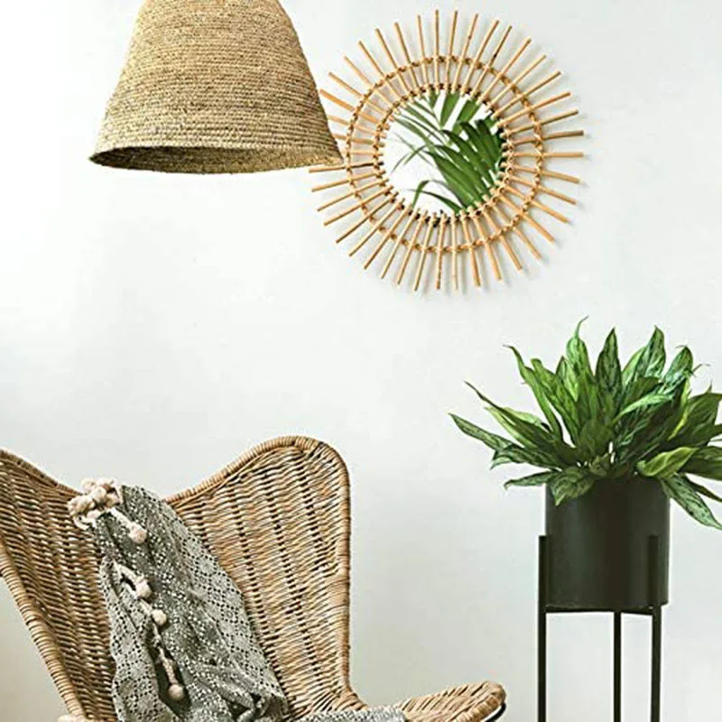 Ручная работа Boho ручная работа Тканое украшение для дома большое ротанговое настенное висящее зеркало