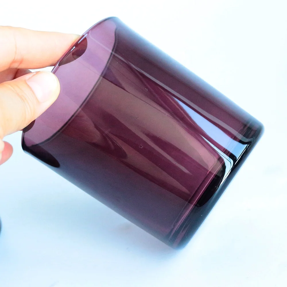 LANGXU translucent purple iridescent empty cylinder luxury crystal glass candle jar candle container with wooden lids and boxes