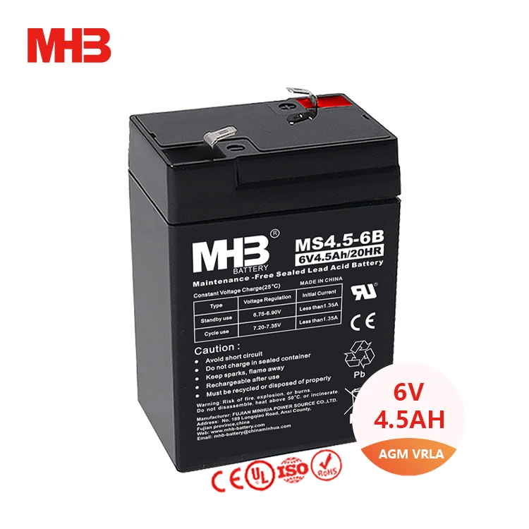 Mhb MS4.5-6B UPS VRLA AGM 6V 4.5ah Lead Acid Storage 6v4.5ah Rechargeable Battery Manufacture for Electric Toys