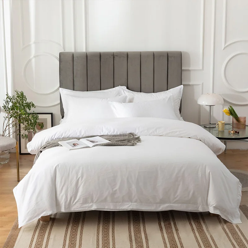 Five-star hotel B&B bedding white cotton guesthouse quilt cover quilt cover single piece simple satin strip sateen