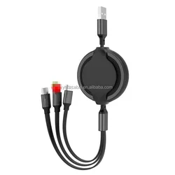 One drag three telescopic data cable three in one charging cable 3A Liquid Silicone  for Huawei type-c for iphone USB cable