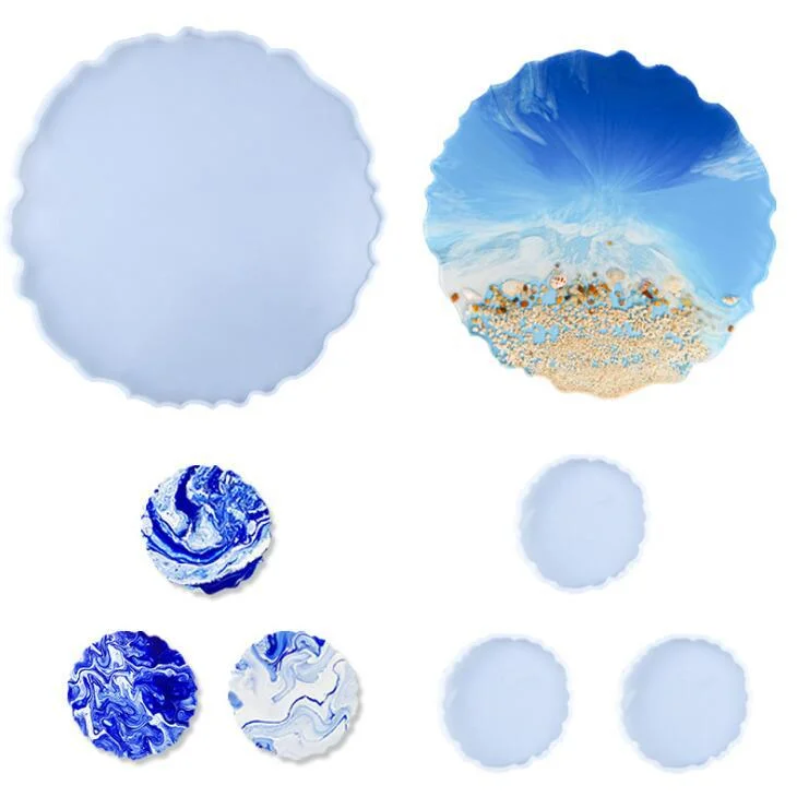 Diy Irregular round Epoxy Custom Roll Concrete Silicone Geode Coaster Jewelry Tray  Craft Resin Mold gold leaf tray with coaster