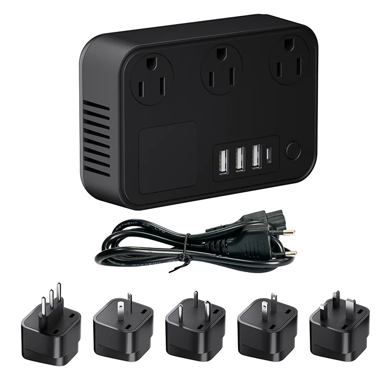 100V-220V Travel Converter 250W Travel Voltage Converter for curlers Power Plugs with 3 USB 1Type-c Charging Ports and 3 AC Plug