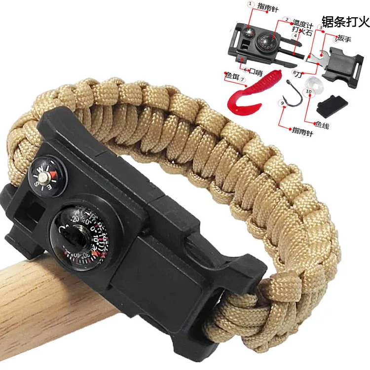 New design Outdoor Survival Multi-function with Compass fish hook bait and thermometer Survival Paracord Bracelet for fishing