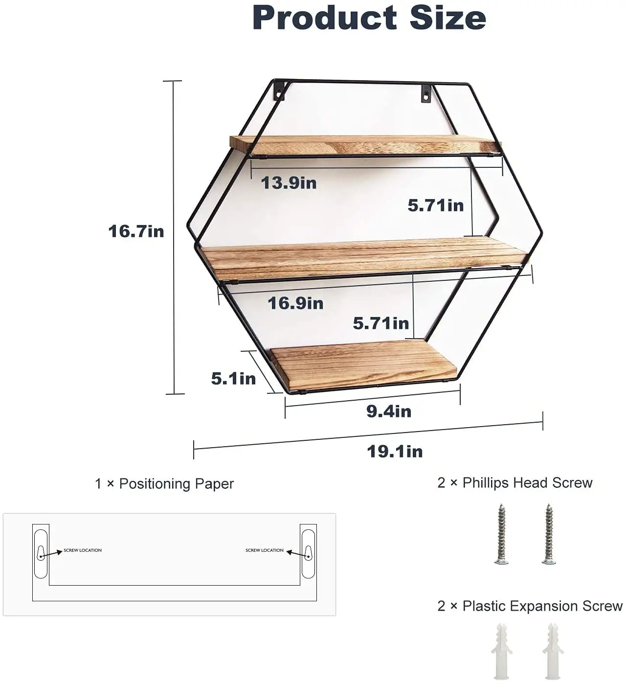 Floating Shelves Wall Mounted Hanging Shelf Hexagon Rustic Farmhouse Shelves for Wall Decor,Storage | Metal Bracket and Reclaime