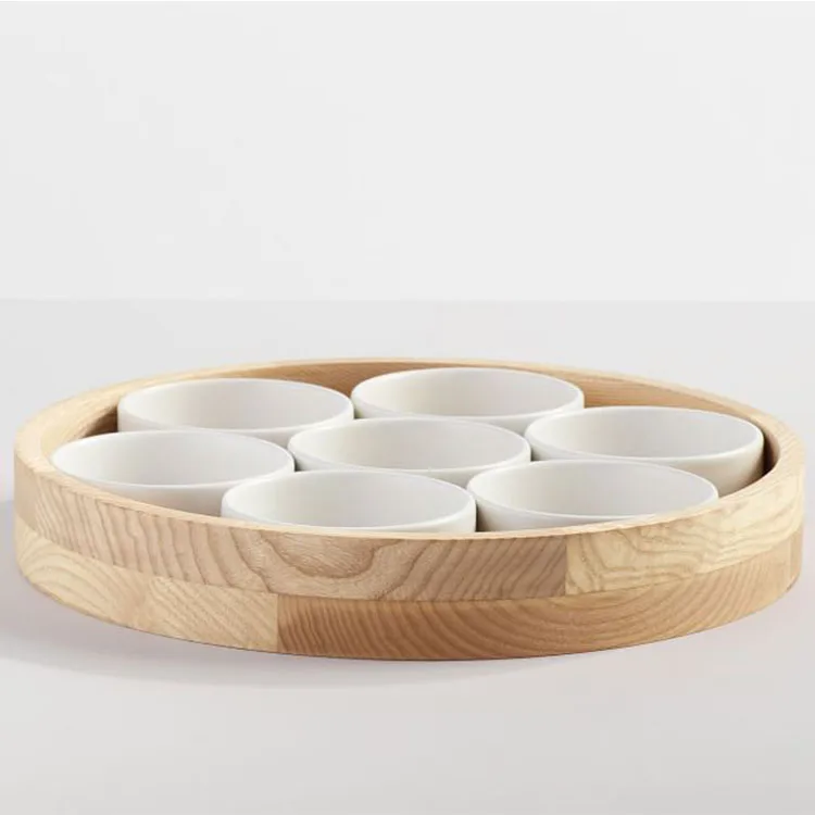 Ash Wood Tray Wood Kitchen Accessories Custom Ash Cake Plate Round With Bowls
