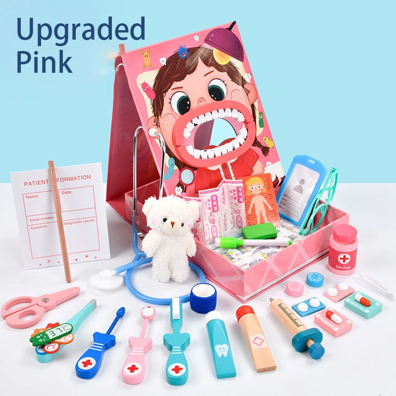 Деревянный детский игрушечный ролевой набор для врачей, стоматологический ящик для инструментов, медицинский набор, другие обучающие игрушки для девочек и мальчиков