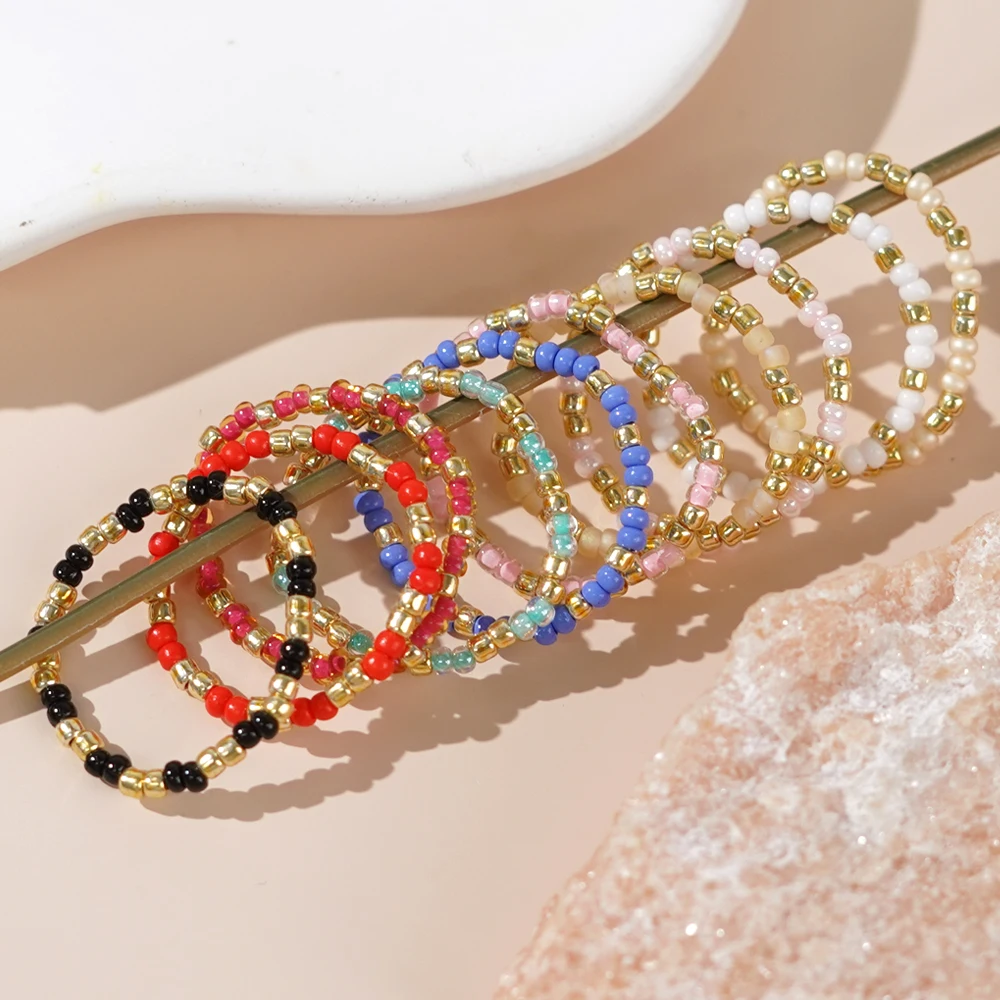 Go2boho 12PCS Stackable Jewelry Boho Handmade String Dainty Seed Colorful Beaded Rings for Women 2024 Trendy Anniversary Gifts