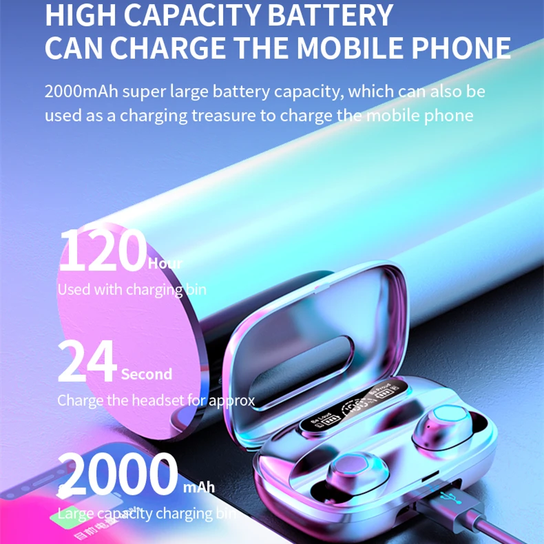 New Game Sports Blue Tooth Touch Headphones Tws In-ear Mini Earbuds Headphones Digital Display Power Bank for Iphone