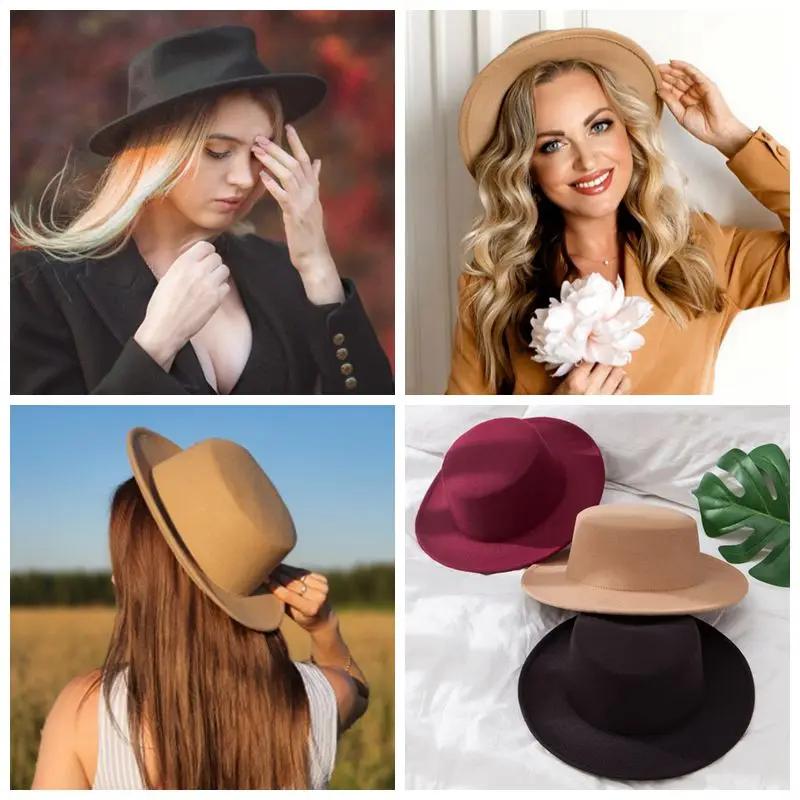 Custom Wholesale Wool Felt Fedora Hat Of Wide Brim Jazz Top Women Fadora Hats