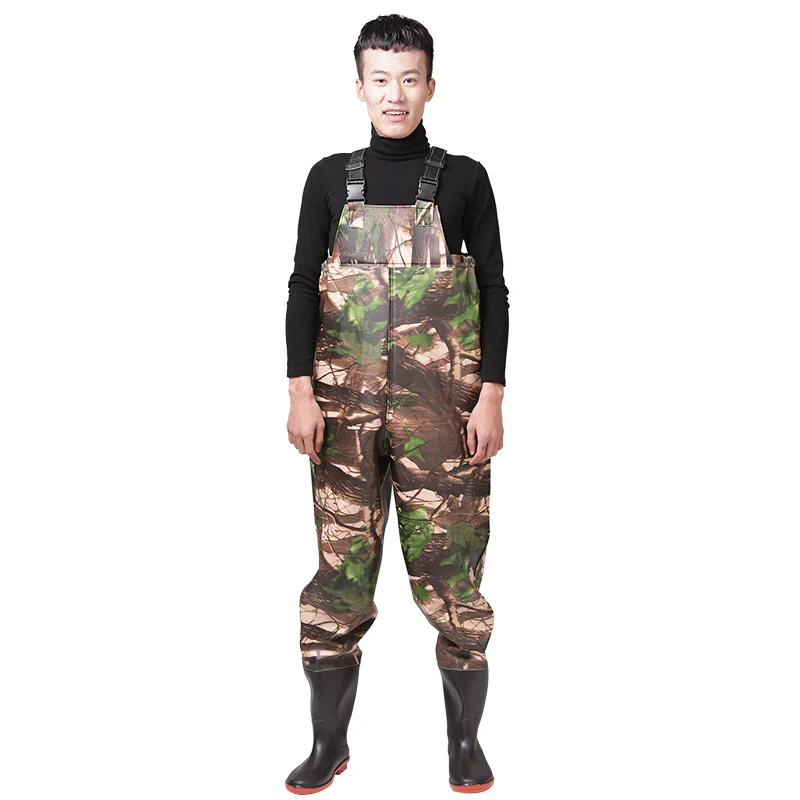 Low price PVC 100% waterproof breathable nylon fishing wader suit non-slip rubber shoe