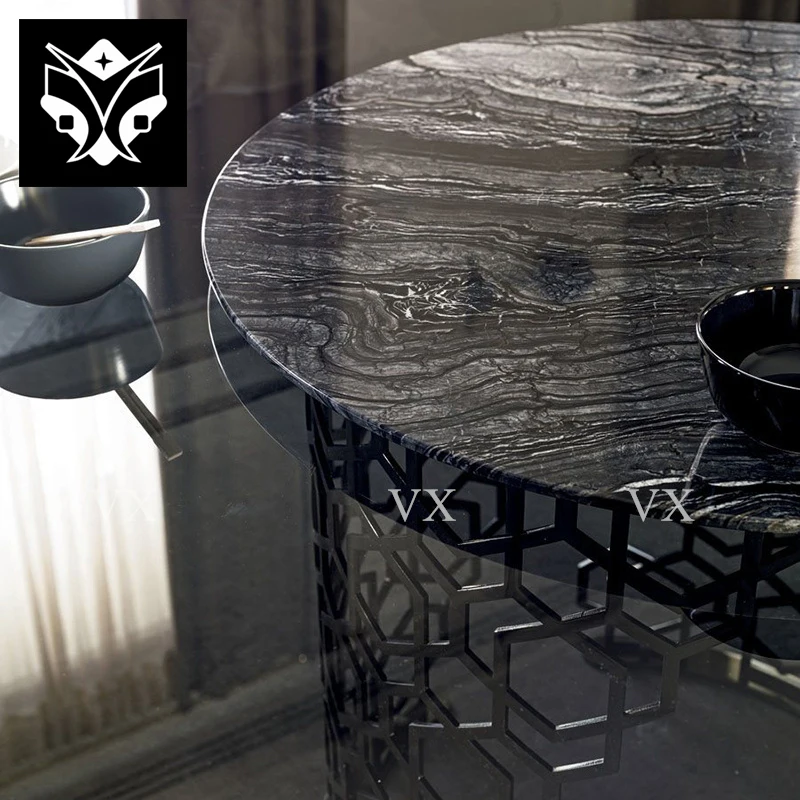 Hot Selling Quality Stainless Steel Base Round Marble Dining Table Set With Lazy Susan For Dining Room Home Furniture