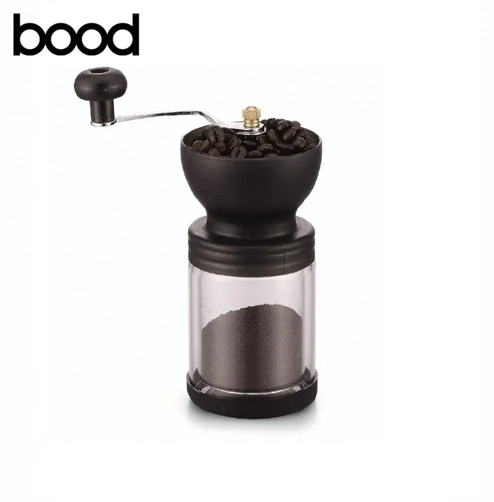 classical hand crank manual coffee grinder with glass bottle