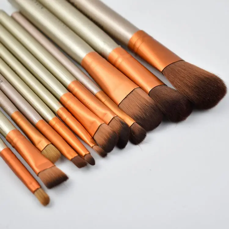 Professional Wholesale 12pcs Gold Makeup Brush With Cosmetic Case Private Label Acceptable