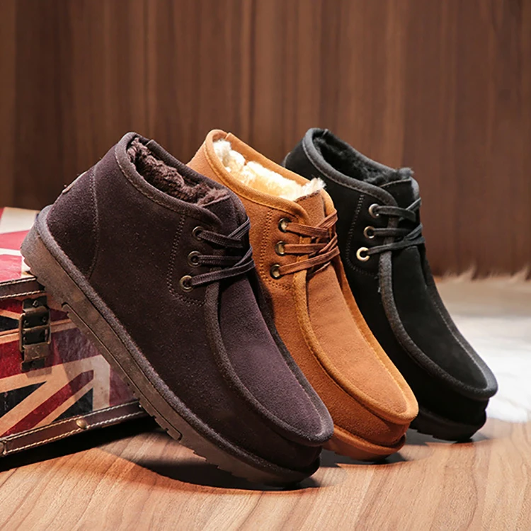 Модные мужские зимние ботинки со шнуровкой из натуральной коровьей замши, повседневные зимние ботинки из натуральной шерсти