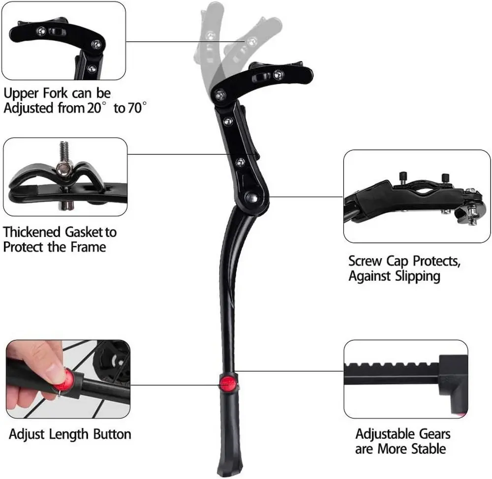 Bike Kickstand Mountain Bike Side Stand Adults 26 inch 28 inch Easy Installation Anti-Slip Foot Adjustable Bike Kickstand