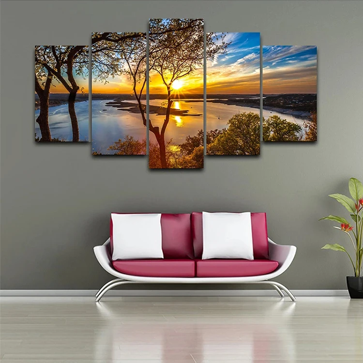 Modern Wall Art Poster Home Decoration 5 Panel Landscape Living Room Canvas Hd Print Pictures Modular Frame Wall Art Painting