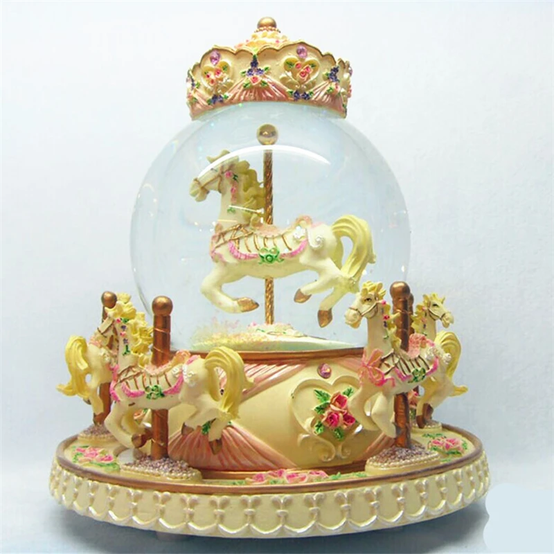Explosive Pink Romance Music Box Carousel Music Box Resin Crafts Home Decoration Items