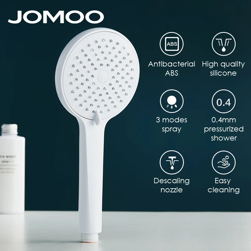 JOMOO High Quality Silicone 3 Modes Spray 0.4mm Pressurized Hand Shower Head Pure White Easy Cleaning Handshower Tap Head