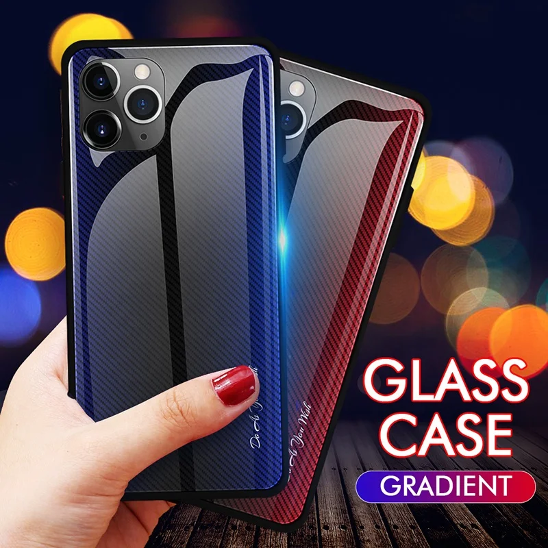 
Bumper gradient texture 9h tempered glass phone case for iphone 11 pro max 