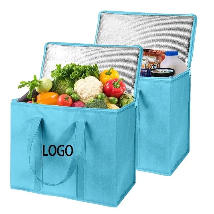 Custom logo large capacity non woven food aluminium foil insulated cooler bag with logo