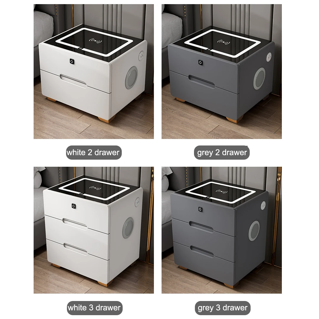 Modern Wood Bedside Table Black With Drawer Marble Table Top Plug Inside Usb Wireless Charging