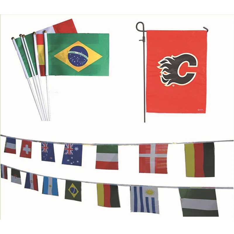 Customized   waving polyester flag paper double sides logo printed table flag hand flag